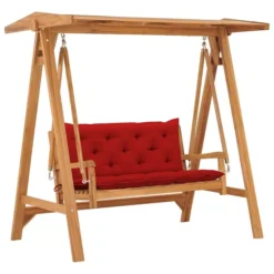 Balancelle Avec Coussin Rouge 170 Cm Bois De Teck Solide