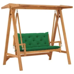 Balancelle Avec Coussin Vert 170 Cm Bois De Teck Solide