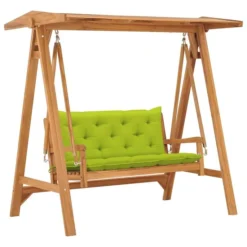 Balancelle Avec Coussin Vert Vif 170 Cm Bois De Teck Solide