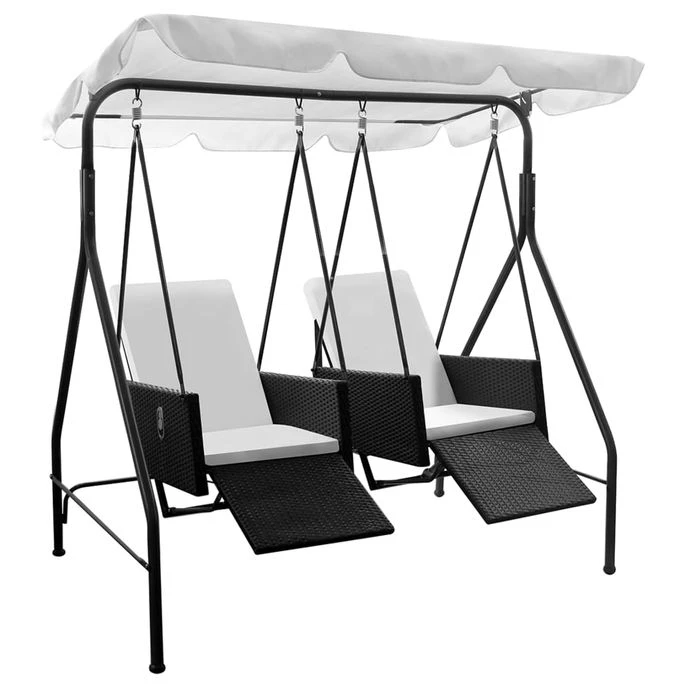 Balancelle D'extérieur 2 Places Avec Auvent Résine Tressée Noir 2 Balancelle D'extérieur 2 Places Avec Auvent Résine Tressée Noir – Image 2