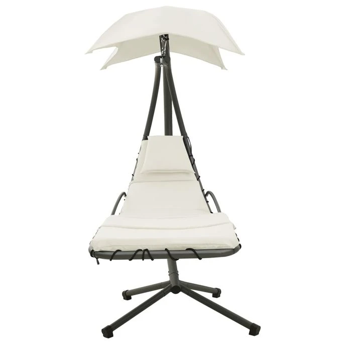 Balancelle De Jardin Crème Et Gris 190x90x200 Cm Tissu 2 Balancelle De Jardin Crème Et Gris 190x90x200 Cm Tissu – Image 2