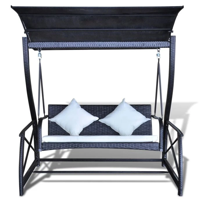 Balancelle De Jardin Résine Tressée Noir 167x130x178 Cm 3 Balancelle De Jardin Résine Tressée Noir 167x130x178 Cm – Image 3