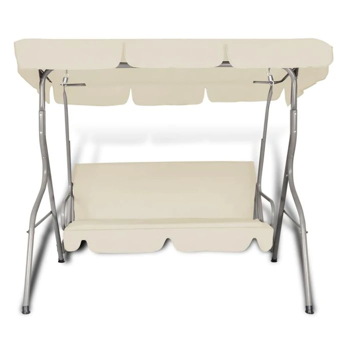 Balancelle Suspendue D'extérieur 3 Places Et Auvent Blanc Sable 2 Balancelle Suspendue D'extérieur 3 Places Et Auvent Blanc Sable – Image 2