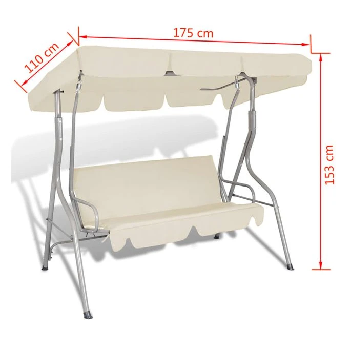 Balancelle Suspendue D'extérieur 3 Places Et Auvent Blanc Sable 5 Balancelle Suspendue D'extérieur 3 Places Et Auvent Blanc Sable – Image 5