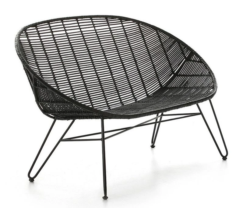 Banc 3 Places Ethnique Osier Tissé Et Pieds Métal Noir 140 Cm 1 Banc 3 Places Ethnique Osier Tissé Et Pieds Métal Noir 140 Cm