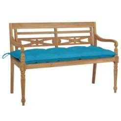 Banc Batavia Avec Coussin Bleu Clair 120 Cm Bois De Teck Massif