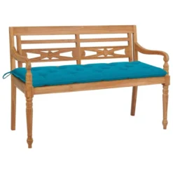 Banc Batavia Avec Coussin Bleu Clair 150 Cm Bois De Teck Massif