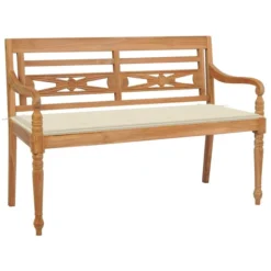 Banc Batavia Avec Coussin Crème 120 Cm Bois De Teck Massif