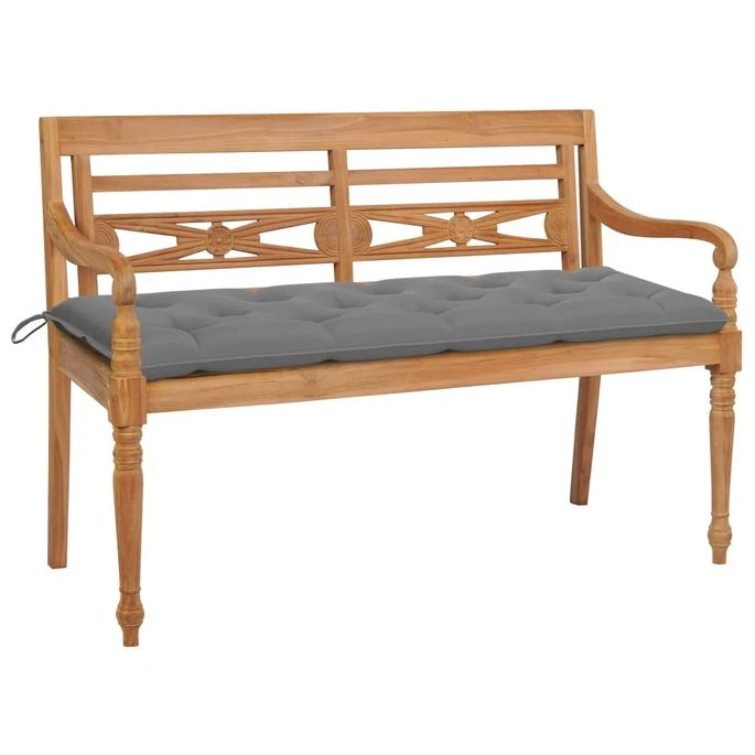 Banc Batavia Avec Coussin Gris 150 Cm Bois De Teck Massif 1 Banc Batavia Avec Coussin Gris 150 Cm Bois De Teck Massif