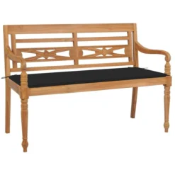 Banc Batavia Avec Coussin Noir 120 Cm Bois De Teck Massif