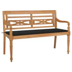 Banc Batavia Avec Coussin Noir 150 Cm Bois De Teck Massif