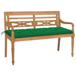Banc Batavia Avec Coussin Vert 150 Cm Bois De Teck Massif