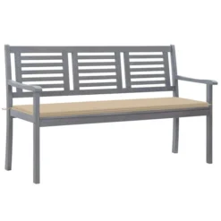 Banc De Jardin 3 Places Avec Coussin 150 Cm Gris Eucalyptus 2