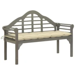 Banc De Jardin Avec Coussin 135 Cm Bois D'acacia Massif Gris 4