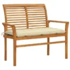 Banc De Jardin Avec Coussin Blanc Crème 112 Cm Bois De Teck