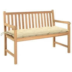 Banc De Jardin Avec Coussin Blanc Crème 120 Cm Bois De Teck 3