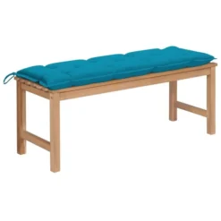 Banc De Jardin Avec Coussin Bleu Clair 120 Cm Bois De Teck 2