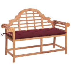 Banc De Jardin Avec Coussin Bordeaux 120 Cm Bois De Teck Massif 5