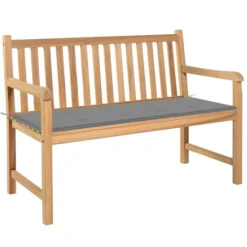 Banc De Jardin Avec Coussin Gris 120 Cm Bois De Teck Massif 3
