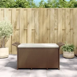Banc De Jardin Avec Coussin Marron 116x46x57 Cm Résine Tressée