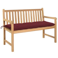 Banc De Jardin Avec Coussin Rouge Bordeaux 120 Cm Teck Massif