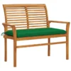 Banc De Jardin Avec Coussin Vert 112 Cm Bois De Teck Massif 2