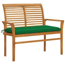 Banc De Jardin Avec Coussin Vert 112 Cm Bois De Teck Massif 2