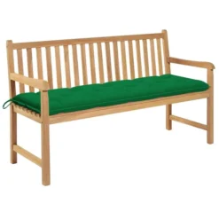 Banc De Jardin Avec Coussin Vert 150 Cm Bois De Teck Massif 4
