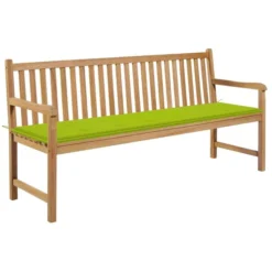 Banc De Jardin Avec Coussin Vert Vif 175 Cm Bois De Teck Massif