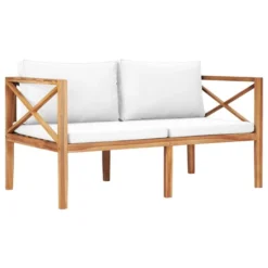 Banc De Jardin Avec Coussins Crème Bois De Teck Solide 2