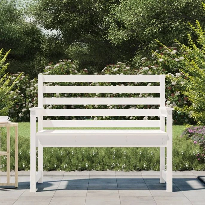 Banc De Jardin Blanc 109x48x91,5 Cm Bois Massif De Pin 3 Banc De Jardin Blanc 109x48x91,5 Cm Bois Massif De Pin – Image 3