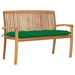 Banc De Jardin Empilable Et Coussin 128,5cm Bois De Teck Massif 10