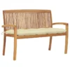 Banc De Jardin Empilable Et Coussin 128,5cm Bois De Teck Massif 23