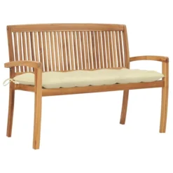 Banc De Jardin Empilable Et Coussin 128,5cm Bois De Teck Massif 23