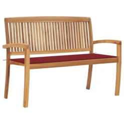 Banc De Jardin Empilable Et Coussin 128,5cm Bois De Teck Massif 4