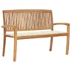 Banc De Jardin Empilable Et Coussin 128,5cm Bois De Teck Massif 16