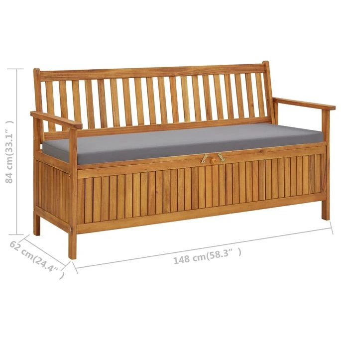 Banc De Rangement De Jardin Avec Coussin 148 Cm Bois D'acacia 9 Banc De Rangement De Jardin Avec Coussin 148 Cm Bois D'acacia – Image 9