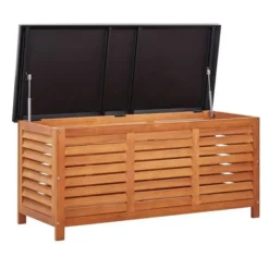 Banc De Rangement Métal Et Eucalyptus Massif Clair Amty 117 Cm -Le Coin Jardin banc de rangement metal et eucalyptus massif clair 117 cm 3666722894401 400426