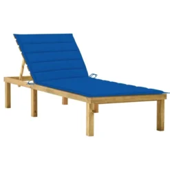Chaise Longue Avec Coussin Bleu Royal Bois De Pin Imprégné 2