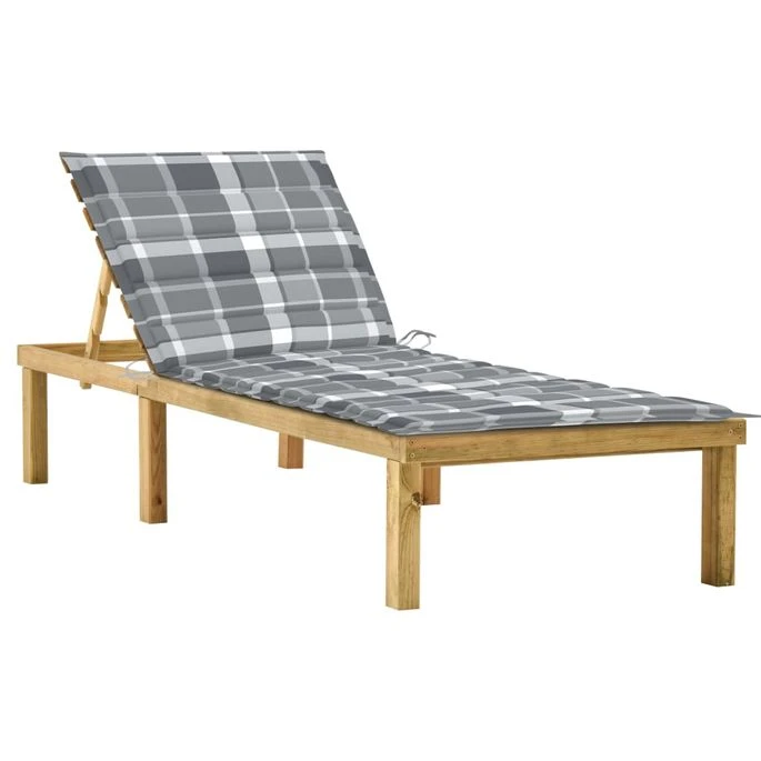 Chaise Longue Avec Coussin Carreaux Gris Bois De Pin Imprégné 2 1 Chaise Longue Avec Coussin Carreaux Gris Bois De Pin Imprégné 2