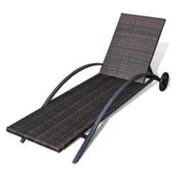 Chaise Longue Avec Coussin Et Roues Résine Tressée Marron 3 -Le Coin Jardin chaise longue avec coussin et roues resine tressee marron 3666722330220 974440