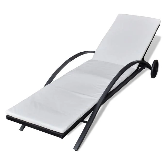 Chaise Longue Avec Coussin Et Roues Résine Tressée Noir 2 2 Chaise Longue Avec Coussin Et Roues Résine Tressée Noir 2 – Image 2