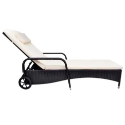 Le Coin Jardin -Le Coin Jardin chaise longue avec coussin et roues resine tressee noir 3666722330244 974430