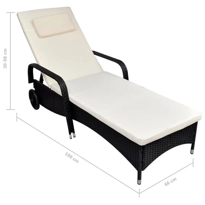 Chaise Longue Avec Coussin Et Roues Résine Tressée Noir 4 Chaise Longue Avec Coussin Et Roues Résine Tressée Noir – Image 4