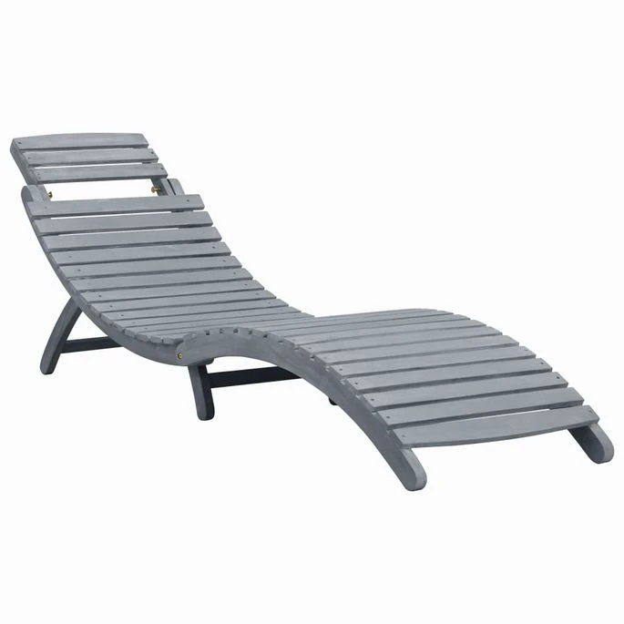 Chaise Longue Avec Coussin Gris Bois D'acacia Solide 2 2 Chaise Longue Avec Coussin Gris Bois D'acacia Solide 2 – Image 2