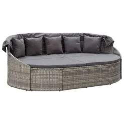 Chaise Longue D'extérieur Avec Auvent Résine Tressée Gris -Le Coin Jardin chaise longue d exterieur avec auvent resine tressee gris 3666722323796 981793