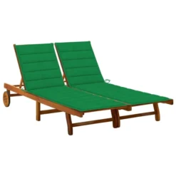 Chaise Longue De Jardin 2 Places Avec Coussins Acacia Solide 10