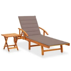 Chaise Longue De Jardin Avec Table Et Coussin Bois D'acacia 10