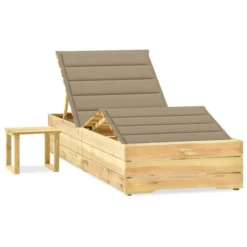 Chaise Longue De Jardin Avec Table Et Coussin Pin Imprégné 39