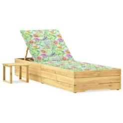 Chaise Longue De Jardin Avec Table Et Coussin Pin Imprégné 33